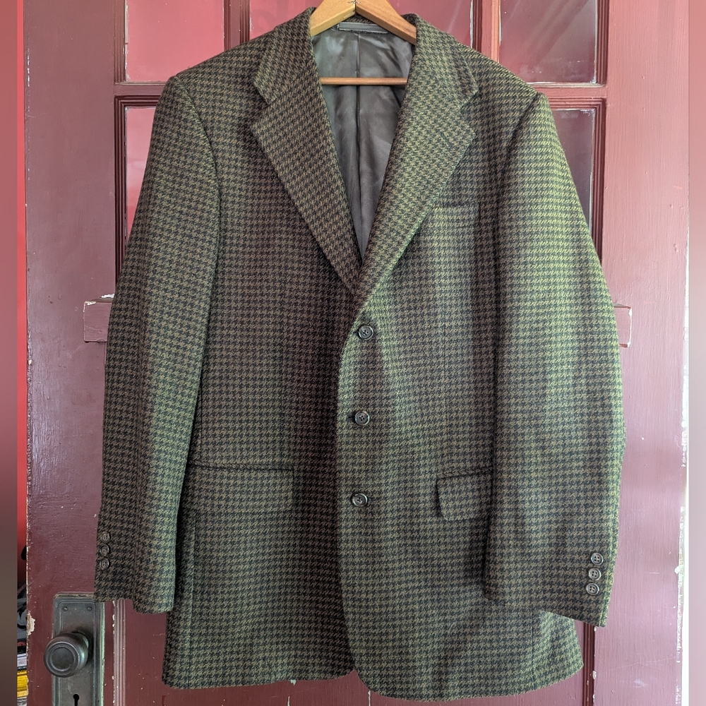 Vintage 'Oliver' Union-made Cashmere/Wool Blend Houndstooth Blazer